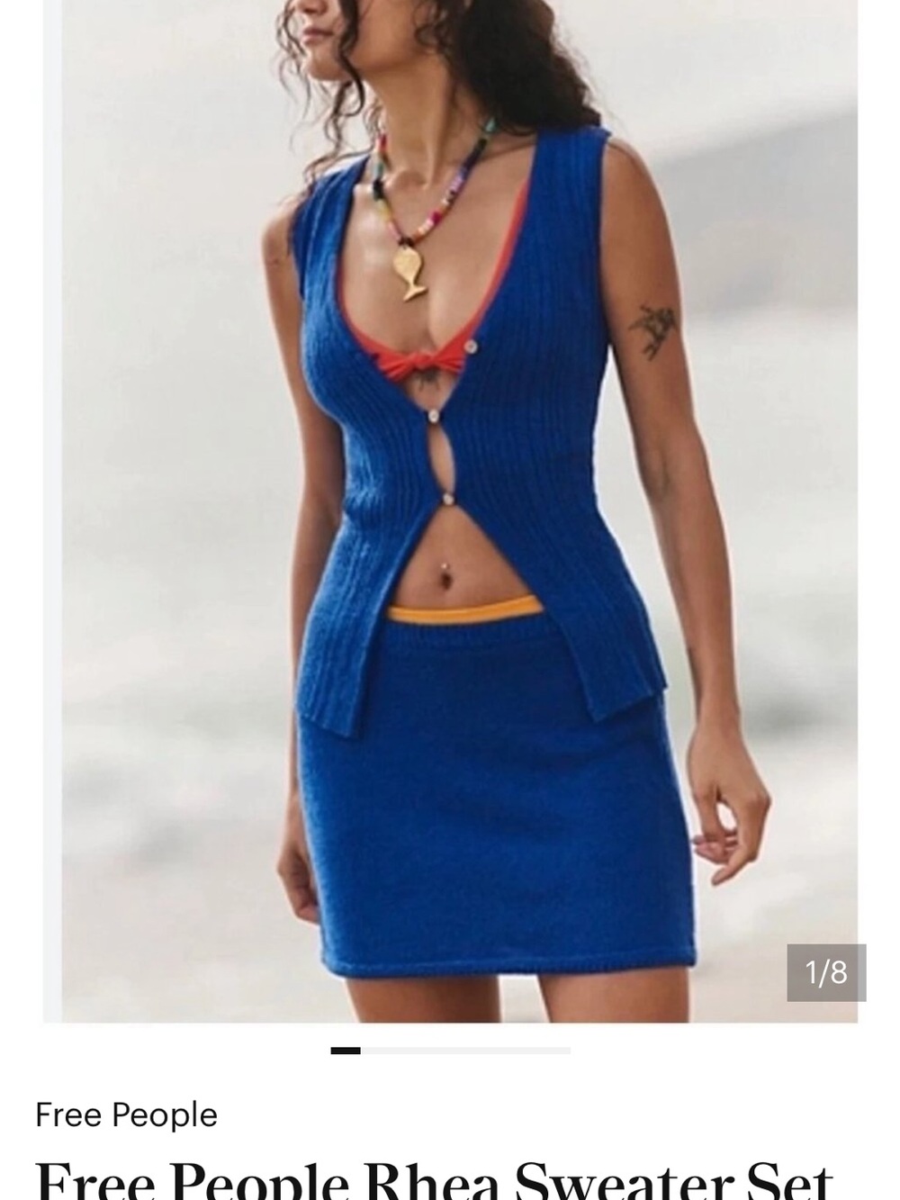 Free People Cobalt Blue Ribbed Knit Skirt